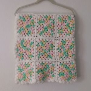 VTG Handmade Baby Square Blanket Verigated Pastel Trimmed Edges
